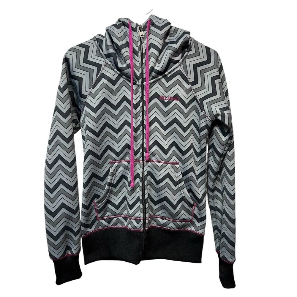 Billabong Women Hoodie Small Sweatshirt Full Zipper Pockets Stretch Black Pink